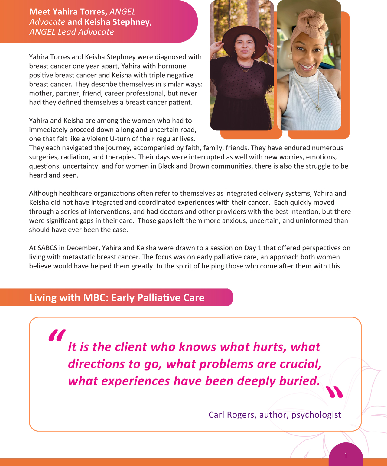 Living with MBC: Early Palliative Care – SABCS – Yahira Torres & Keisha Stephney